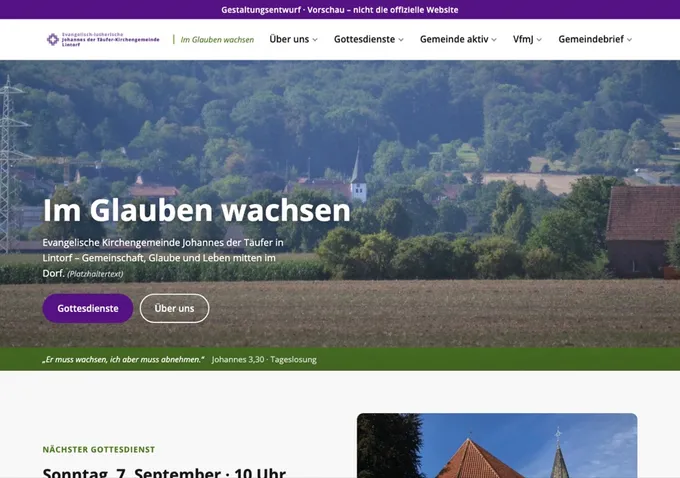 Screenshot des Gestaltungsentwurfs der Kirchengemeinde Lintorf