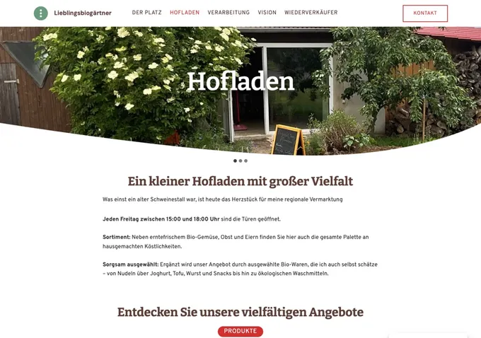 Screenshot der Hofladen-Seite von Lieblingsbiogärtner